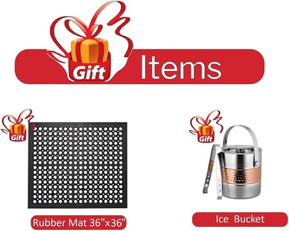 AMS Fireplace | Modeno Venice Package | Black Natural Gas Fire Pit Table for Outside Patio Bundle with Wind Guard, and SS Burner Lid | Free Rubber Mat & Ice Bucket