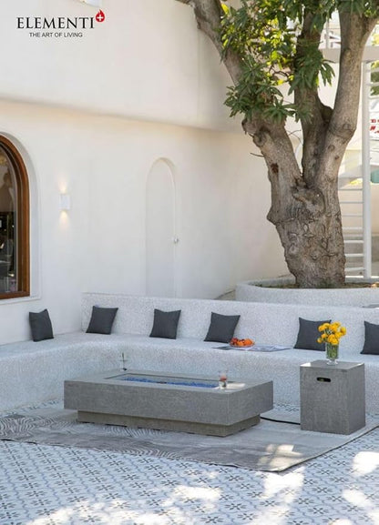 Elementi+ | Bundle Riviera Gas Fire Pit Cast Concrete 60" Rectangular Fire Table, Outdoor Fire Pit Electronic Ignition | Canvas Cover, Fire Glass and Burner Lid Included | Light Gray | Propane Gas