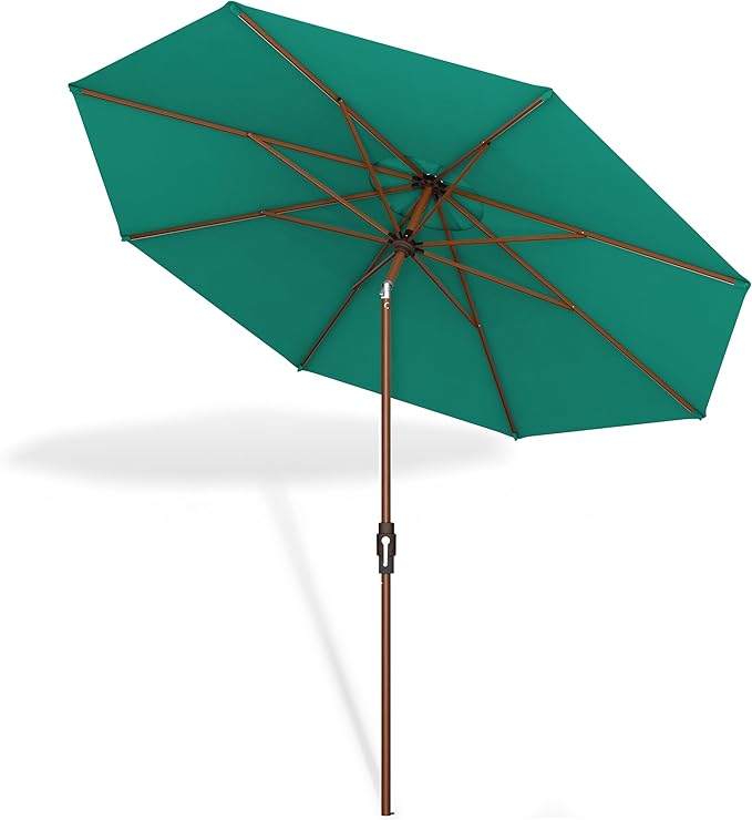 Midtown Umbrellas Sunbrella Umbrella Large Patio Umbrella 2-10 Feet in Canvas Teal Fabric Auto-Tilt Aluminum Frame Backyard Umbrella, Deck Umbrella, Garden Umbrella & Porch Umbrella - Wooden Pole