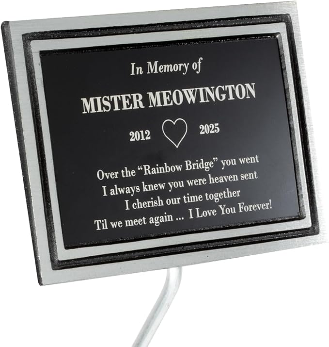 Outdoor Memorial Plaque with Stake – Cast Aluminum in Black and Silver with Custom Engraving, Weather-Resistant Dedication Sign for Garden, Cemetery, Bench, Grave Marker & Pet Memorials