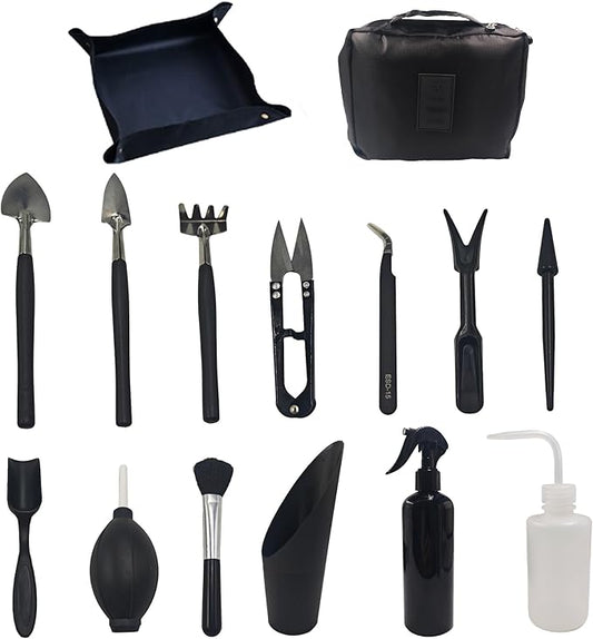 15Pcs Succulent Tools Kit with Organizer Bag Plant Repotting Mat Mini Garden Transplanting Tools for Indoor Outdoor Miniature Plant Care