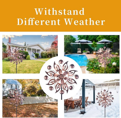 VEWOGARDEN 2PCS Outdoor Wind Spinner,Metal Wind Spinners Yard Decor Pinwheel,Copper Wind Sculptures & Spinners for for Garden, Patio, Lawn(10" Dia * 37" H)