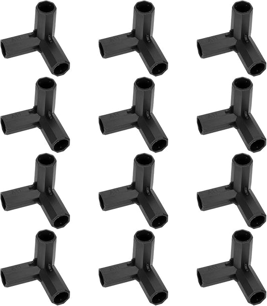 12 Pcs 11mm Greenhouse Frame Building Connectors, 3 Way Right Angle Pipe Fitting for Grape Trellis/Sunscreen Shed/Gardening Plant Stakes, Greenhouse Accessories [Black]