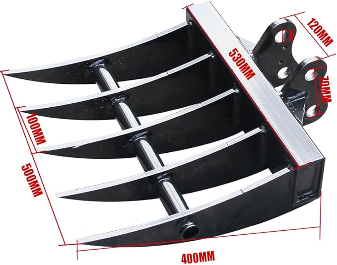 Mini Excavator Attachment Rake, Metal Material, Hole Diameter: 25MM/0.98in, Suitable for 1 - Ton Mini Excavators