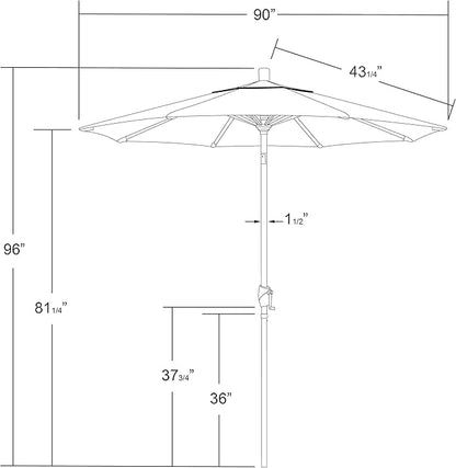 California Umbrella 7.5' Round Aluminum Market Umbrella, Crank Lift, Push Button Tilt, White Pole, Sunset Olefin