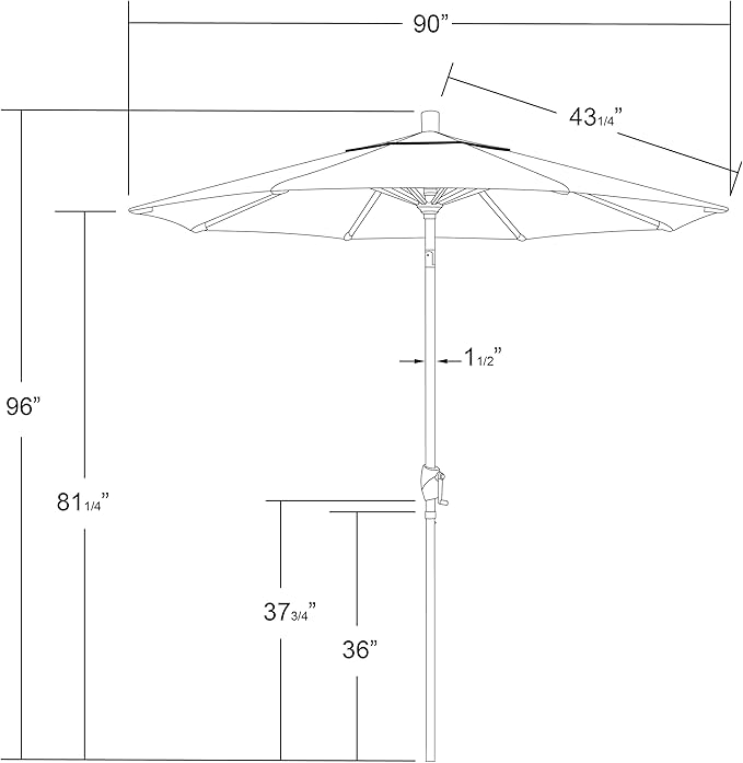 California Umbrella 7.5' Round Aluminum Market Umbrella, Crank Lift, Push Button Tilt, White Pole, Woven Sesame Olefin