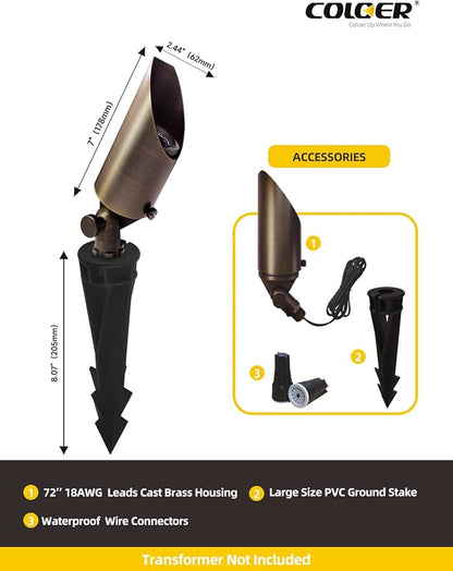 COLOER Die-cast Brass Landscape Spot Lights Outdoor, 12V AC/DC Low Voltage Landscape Spotlights, IP65 Waterproof Outdoor Lighting Fixture(103B, Bronze,1-Pack Without Bulb)