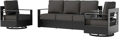 3 PCS Aluminum Patio Conversation Set - Outdoor 3-Seater Sofa, 2 360° Swivel Chair with 6" Thick Water-insistant Cushions, All-Weather Use Frame, Removable Cover, Ideal for Garden, Poolside (Grey)