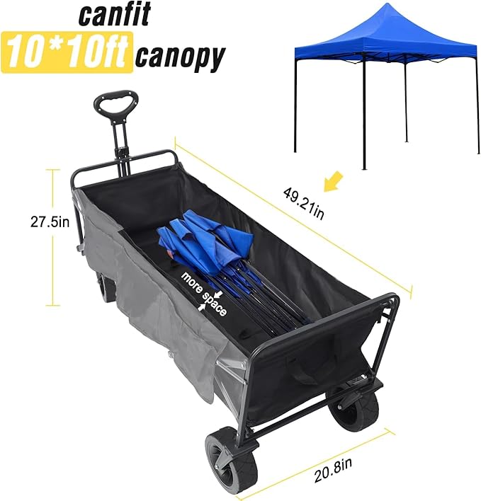 Beach Cart Large Capacity, Heavy Duty Folding Wagon Portable, Collapsible Wagon for Sports, Shopping, Camping Collapsible Foldable cart(440 LBS Capacity)