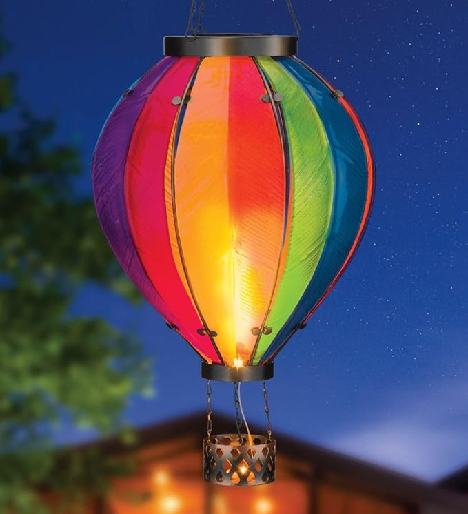 Regal Art & Gift Hot Air Balloon Solar Lantern – Hanging Solar-Powered LED Lights, Waterproof Portable Decorative Outdoor Lamp Made of Metal & Glass for Garden, Patios & Pathway – Rainbow(X-Large)