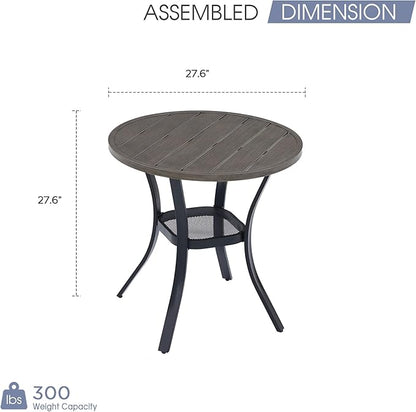 VICLLAX Outdoor Patio Round Dining Table, 28"x 28" Metal Slatted Round Tabletop with Storage Shelf for Deck Lawn Garden Backyard, Antique Grey