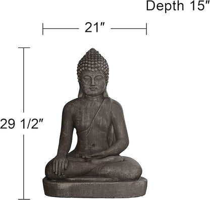 John Timberland Sitting Buddha Statue Sculpture Zen Asian Japanese Garden Decor Outdoor Front Porch Patio Yard Outside Home Balcony House Exterior Weathered Light Sandstone Finish 29 1/2" Tall
