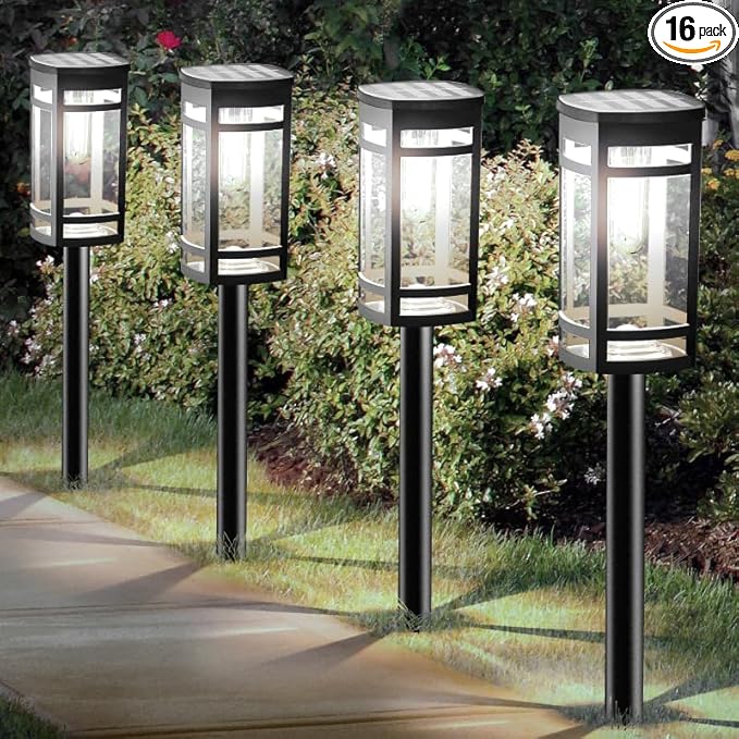EXCMARK 16 Pack Solar Lights Outdoor Waterproof for Garden Pathway Walkway Driveway Yard Lawn Decorative Landscape Lighting. (Cool White Light, 16)