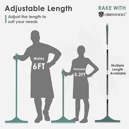 ORIENTOOLS Artificial Turf Rake, Grass Rake with 4 Sections Adjustable Steel Handle from 30" to 53", Hand Telescopic Brush, for Artificial Turf, Patios, Carpets, Pet Hairs and Garden Lawn Clean