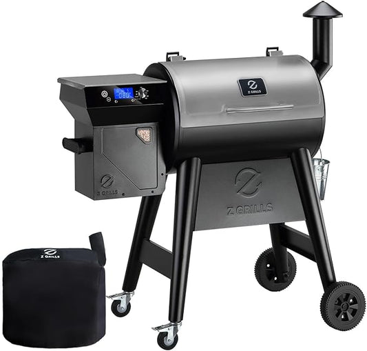 Z GRILLS Wood Pellet Grill Smoker with PID 2.1 Controller, 459 SQ.IN, 450°F Max Temperature, 8 in-1 BBQ Grill, LCD Screen, Meat Probes, Rain Cover, Backyard Camping Bake and Roast, 450E