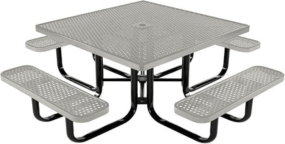 COATEDOUTDOORFURNITURE Heavy-Duty Portable Outdoor Kids Table with Umbrella Hole, Punched Steel Kids Picnic Table, Commercial-Grade, Made in America (46 in, Square, Childrens, Gray)