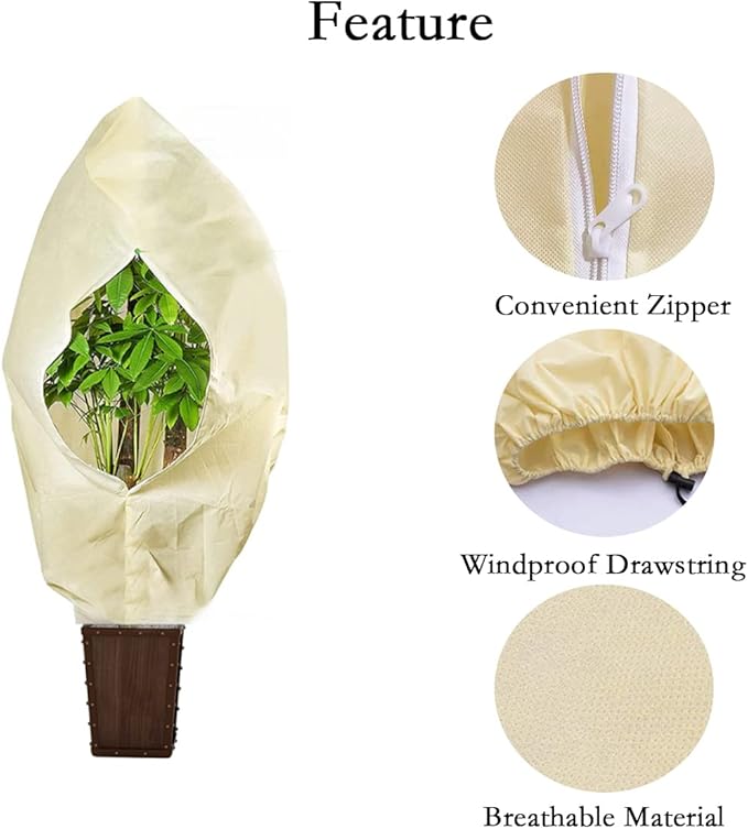 gardtree Winter Plant Frost Protection Covers 31.5" x 47.2" 2 Packs, Thicker 2.4oz/yd² Garden Cold Weather Tree Covers Freeze Protection Wrap with Zipper Drawstring for Shrub Fruit Tree, Potted Plants