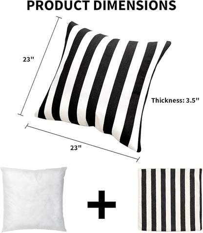 Pack of 2 Decorative Outdoor Throw Pillows 23" x 23" Square Garden Cushion for Patio Sofa Thick Cushion for Couch,Sofa,Black Stripes