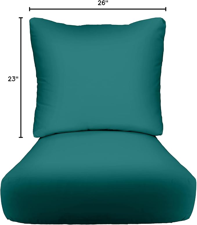 RSH DECOR: Deep Seating Cushion with Pillow Back | 23” x 26” Seat | All-Weather Spun Fabric | Water and Fade-Resistant | Outdoor Chair Cushion Set for Patio Furniture | Peacock