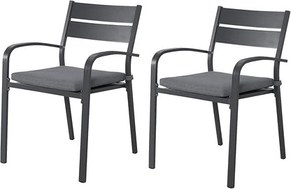 Soleil Jardin Outdoor Aluminum 2-Piece Patio Dining Chairs with Cushions, Stackable Bistro Chairs for Balcony, Garden, Backyard, Dark Grey Finish & Grey Cushion