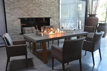 Elementi | Sonoma Gas Fire Pit Cast Concrete Rectangular Dining Fire Table, Outdoor Fire Pit Electronic Ignition | Canvas Cover, Lava Rock Included | Natural Gas