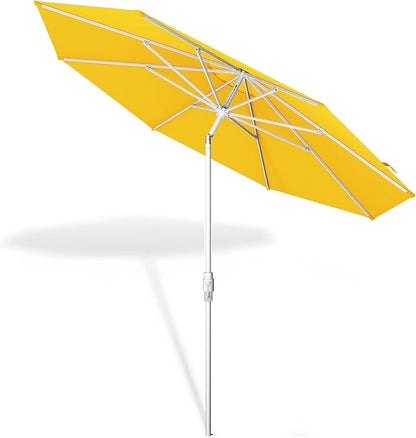 Midtown Umbrellas The Swilt 10 Feet Patio Umbrella in Sunbrella Yellow Acrylic Fabric - Fiberglass Ribs, Auto-Tilt Aluminum Frame For Backyard, Deck, Garden, Pool - White Pole