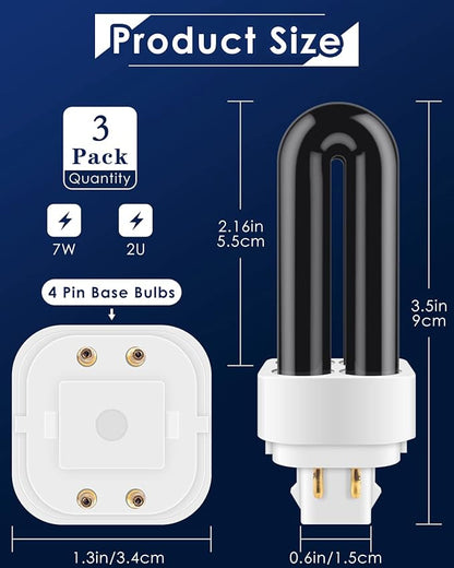 PACETAP 3 Pack 41050 7W Replacement Bulbs Compatible with DT1050 DT1100 DT1250, 1/2 Acre Replacement Bulb U Shape Replacement Bulbs Light