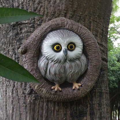 Baby Owl Resin Tree Faces, Whimsical Halloween Decorations Outdoor Owl Hugger Sculpture, Garden Ornament for Yard Lawn Patio Porch, Tree Decor Unique Garden Gift, Durable Waterproof Resin Statue