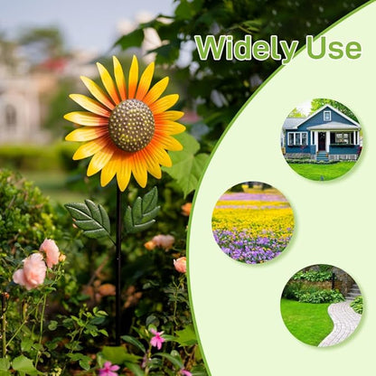 Yard Wind Spinner Outdoor,Garden Wind Spinners & Wind Sculptures,Sunflower Windmills Lawn Decor,Metal Flower Garden Pinwheels for Yard,12.8 * 57 Inches