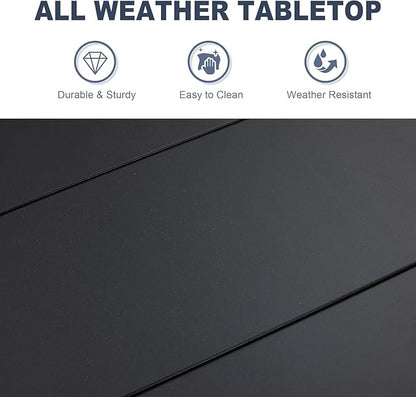 VICLLAX 50" Outdoor Round Patio Dining Table for 4-6, All Weather Metal Dining Table with Umbrella Hole for Deck Lawn Garden Backyard, Black