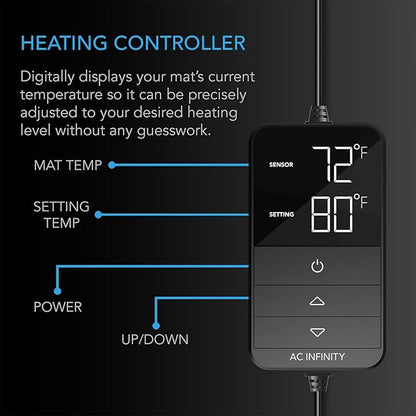 AC Infinity SUNCORE H5, Seedling Mat 20” x 20.75” with Digital Thermostat Controller for Exact Temperature Levels, Waterproof Heating Pad for Indoor Gardening, Hydroponics, Germination, Cloning