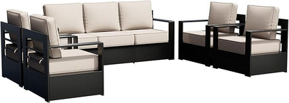 Outdoor Patio Furniture Set, 5-Piece Aluminum Patio Conversation Set All-Weather Metal Outdoor Sectional with 6 Inch Thick Cushions, Deep Setting for Garden, Outside and Porch
