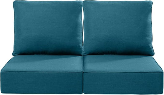 Luxury 22x24/22x25 6-Inch Outdoor Seat Cushions - Set of 2 Water Resistant Patio Chair Cushion for Porch Set Rattan Dining Rocker Glider Chairs Loveseat Couch Sectional Sofa - Peacock Blue