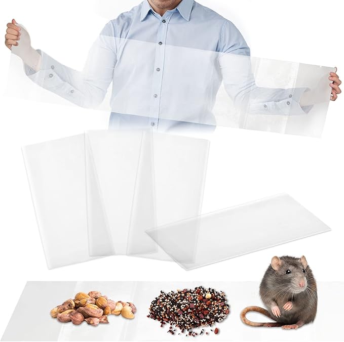 Qualirey 4 Pcs 47 Inch Ultra Large Sticky Mouse Glue Traps Sticky Rat Trap That Work for Rats Roaches Rodents Heavy Duty Pre Baited Mats Indoor Outdoor Catch Pest (Clear)