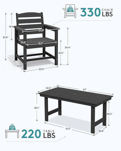 SERWALL Patio Dining Chair Set of 2, Black
