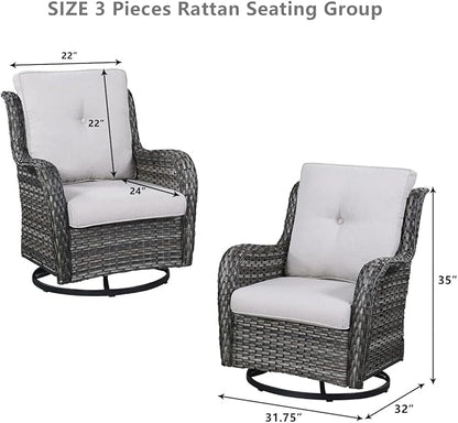 HUMMUH 6 Pieces Patio Furniture Set with Fire Pit Table Outdoor Conversation Set PE Wicker Patio Couch Swivel Glider Chairs Ottomans for Balcony Garden,Lawn,Deck