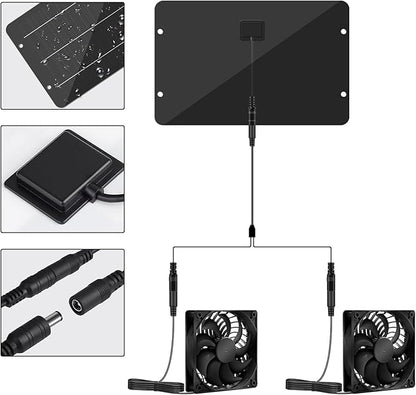 Solar Powered Fan Kit 12.6 Inch IPX7 Weatherproof, 15W Solar Panel with 2 Waterproof Fans, Intake or Exhaust Air Fan for Outside Backyard Chicken Coops, Greenhouses, Doghouse