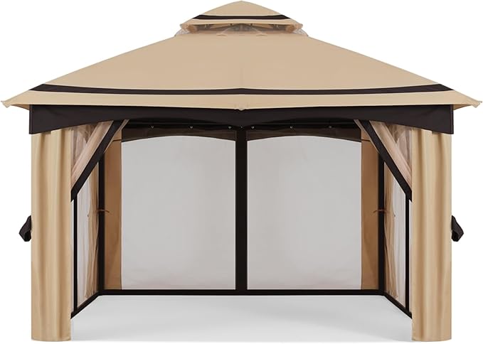MASTERCANOPY 10x12FT Outdoor Patio Gazebo with Mosquito Netting for Backyard, Patio, Garden Beige