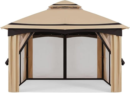 MASTERCANOPY 10x12FT Outdoor Patio Gazebo with Mosquito Netting for Backyard, Patio, Garden Beige