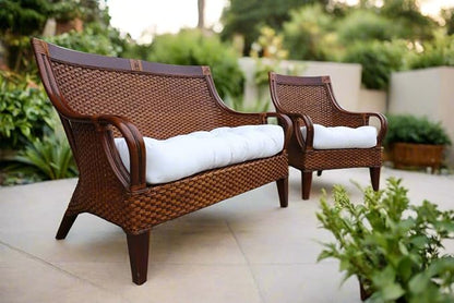 RSH DECOR: Sunbrella Tufted Wicker Loveseat Cushion | 41” x 19" | Water and Fade-Resistant Performance Fabric | Outdoor Settee Cushion for Patio Furniture | Canvas Canvas