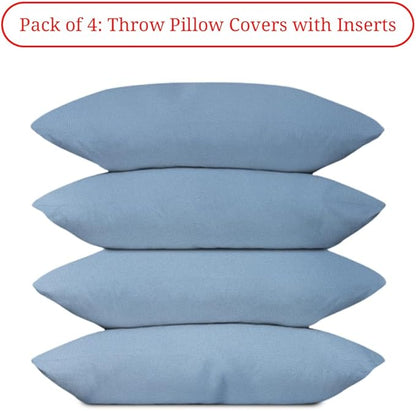 Covers & All Premium Square Throw Pillow Inserts with Covers Set of 4, 14 x 22 Inches Sky Blue, Decorative Cushions for Couch Sofa Home Decor Office Travel UV Resistant Waterproof Soft Cushions
