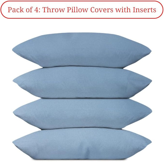 Covers & All Premium Square Throw Pillow Inserts with Covers Set of 4, 14 x 22 Inches Sky Blue, Decorative Cushions for Couch Sofa Home Decor Office Travel UV Resistant Waterproof Soft Cushions