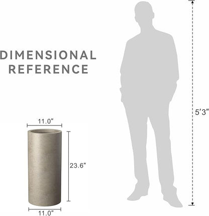 Kante 23.6 Inch Tall Cylindrical Planter, Large Round Plant Pots with Drainage Hole, Made with Concrete, Suitable for Indoor Outdoor Plants, Home Decor, Weathered Concrete