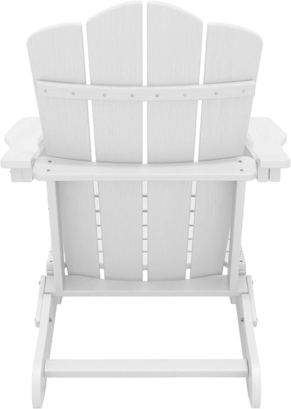 KINGYES Folding Adirondack Chair Set of 8, HDPE All-Weather Folding Adirondack Chair, White