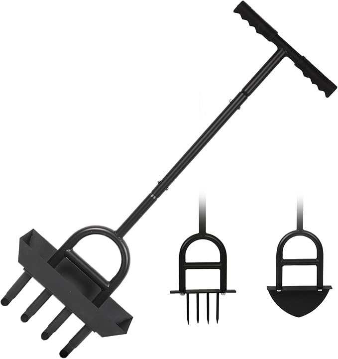 Lawn Aerator Garden Tool with Soil Core Tray, 3 in 1 Manual Grass Plug Air Aerator with Spike Tool and Half Moon Edging Tool, Coring Aeration for Lawn Yard Care