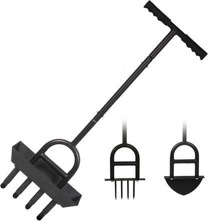 Lawn Aerator Garden Tool with Soil Core Tray, 3 in 1 Manual Grass Plug Air Aerator with Spike Tool and Half Moon Edging Tool, Coring Aeration for Lawn Yard Care