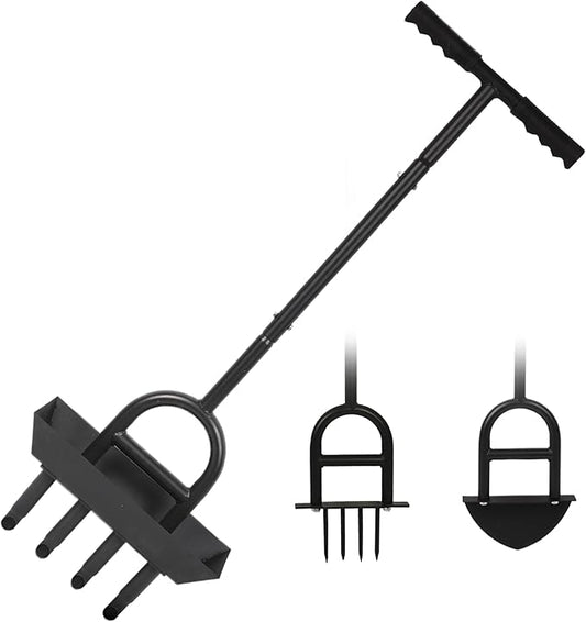 Lawn Aerator Garden Tool with Soil Core Tray, 3 in 1 Manual Grass Plug Air Aerator with Spike Tool and Half Moon Edging Tool, Coring Aeration for Lawn Yard Care