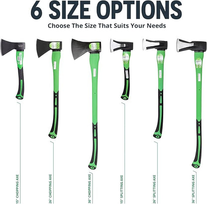 WilFiks Chopping Axe, 36” Camping Outdoor Hatchet for Wood Splitting and Kindling, Forged Carbon Steel Heat Treated Hand Maul Tool, Fiberglass Shock Reduction Handle with Anti-Slip Grip