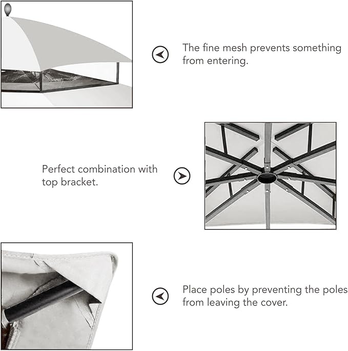 Hugline Outdoor Replacement Canopy Top Double Tier Gazebo Roof Cover for Lowe's Allen Roth 10x12 Gazebo #GF-12S004B-1 (Gray)