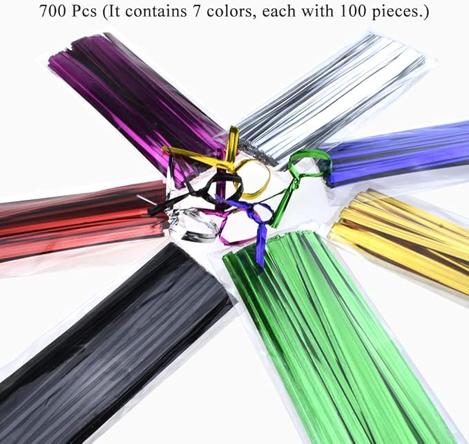 HAHIYO 700Pcs 4 inches 7 Colors Metal Twist Ties Bread Candy Coffee Bag Ties Plant Garden Twist Ties for Cellophane Treat Bags Gift Wraping Bags Plastic Bags Halloween Party Cake Present Art Crafts